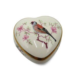 Vintage Palissy ROYAL WORCESTER Heart Trinket Bird And Floral England